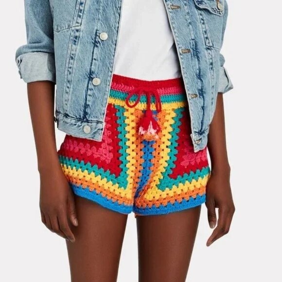 Farm Rio Womens Shorts Size Small Multicolor Crochet Striped Drawstring - Picture 10 of 10